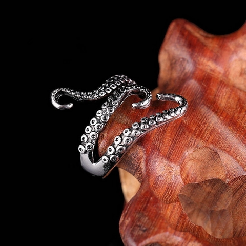 Anello Aperto Regolabile Tentacolo di Polpo Vintage Punk Argento Antico Gotico Steampunk Animale Gioielli Anello per Uomo Donna
