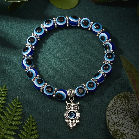 Blaues Perlenarmband Mit Bösem Blick Legierungsanhänger Hamsa Hand Elefant Eule Schildkröte Schmetterling Boho Schmuck