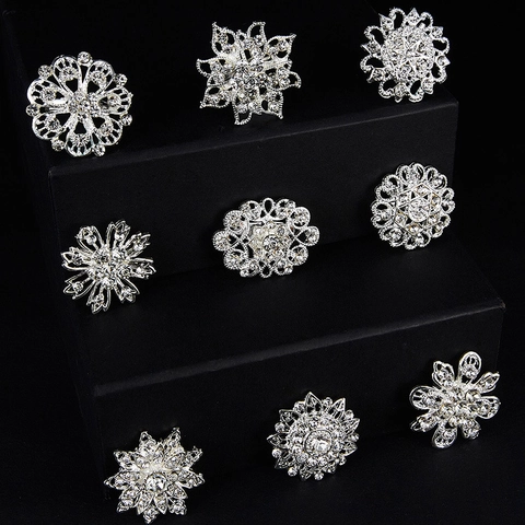 Élégante Broche en Alliage Avec Strass Fleur Pour Femmes Mariage Bijoux de Mariée Accessoires Argent Fleur Flocon de Neige