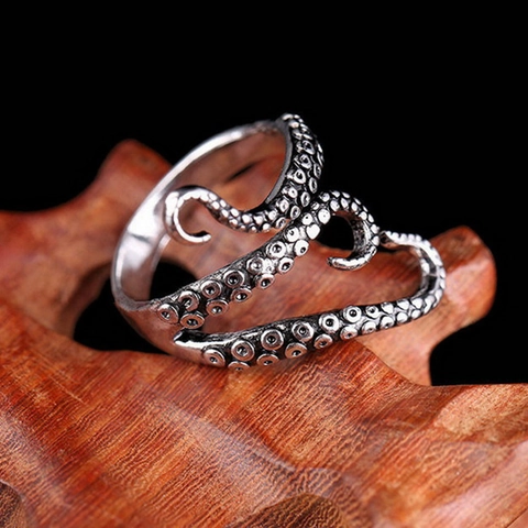 Anello Aperto Regolabile Tentacolo di Polpo Vintage Punk Argento Antico Gotico Steampunk Animale Gioielli Anello per Uomo Donna