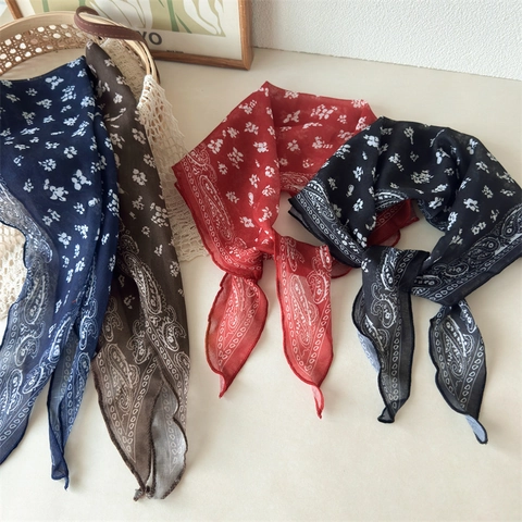 Sciarpa di Seta Vintage Con Stampa Floreale Paisley Per Donna Foulard in Chiffon Retrò Fascia per Capelli Nastro Accessorio per Borsa