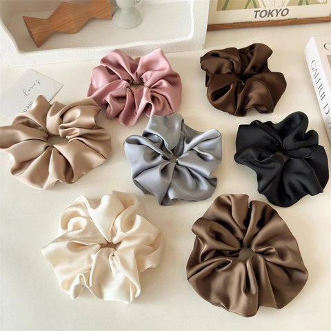 Grote Satijn Haargummi Hoge Elasticiteit Handgemaakt Effen Kleur Oversized Haarelastiek Voor Vrouwen Elegante Haaraccessoires