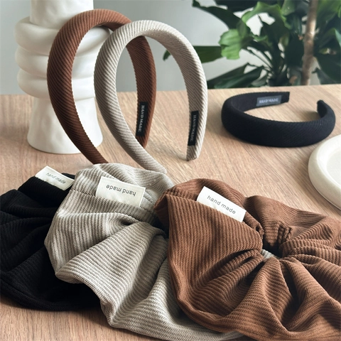 Cerchietto Ispessito in Maglia a Costine Fatto a Mano per Donna Design a Cima Alta Antiscivolo in Tessuto Elastico Scrunchie Accessorio per Capelli