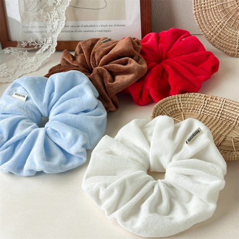 Chouchou Large en Velours Style Coréen Tissu Peluche Doux Élastique Accessoires Cheveux Surdimensionnés pour Femmes