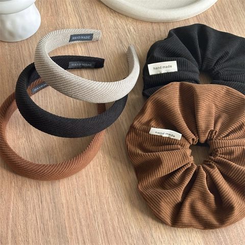 Coleteros de Tela Acanalada Y Diademas Hechas a Mano Para Mujer Estilo Simple Color Sólido Accesorios Para el Cabello
