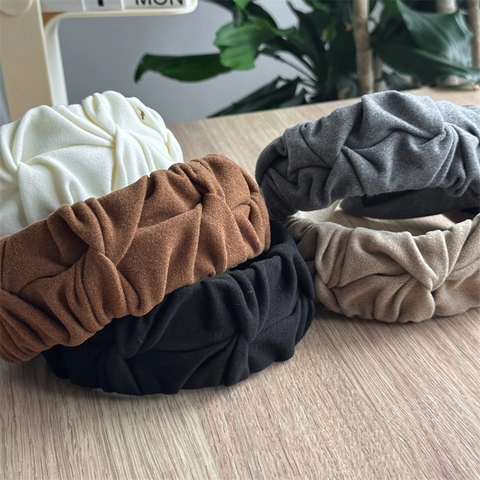 Diadema de Tela Plisada de Borde Ancho Estilo Coreano para Mujer Otoño Invierno Color Sólido Hecho a Mano Accesorios para el Cabello de Moda