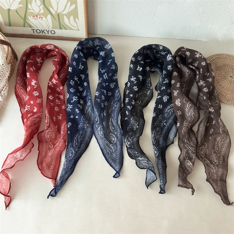 Sciarpa di Seta Vintage Con Stampa Floreale Paisley Per Donna Foulard in Chiffon Retrò Fascia per Capelli Nastro Accessorio per Borsa