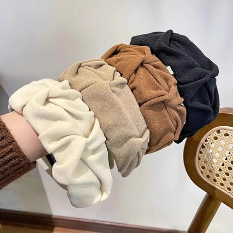 Diadema de Tela Plisada de Borde Ancho Estilo Coreano para Mujer Otoño Invierno Color Sólido Hecho a Mano Accesorios para el Cabello de Moda