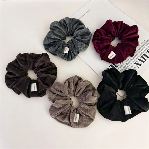 Vintage Velvet Corduroy Large Scrunchies For Women Elastic Hair Ties Solid Color Handmade Hair Bands Soft Daily Hair Accessories