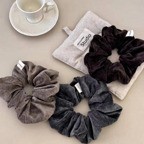 Vintage Velvet Corduroy Large Scrunchies For Women Elastic Hair Ties Solid Color Handmade Hair Bands Soft Daily Hair Accessories