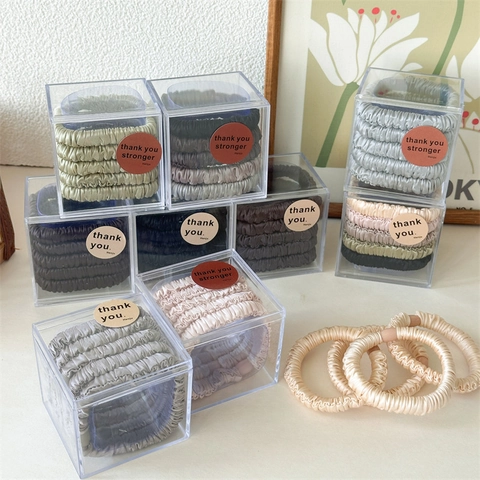 Coleteros Plisados de Satén para Mujer Soporte de Coleta Elástico Lazos de Pelo Minimalistas Color Sólido Colección con Caja