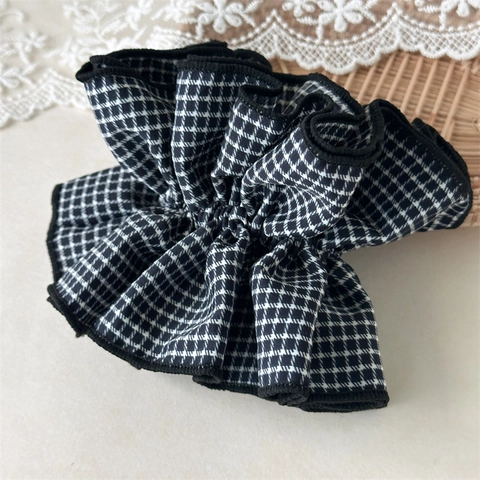 Coletero De Tela De Pata De Gallo A Cuadros Extragrande Elástico Blanco Y Negro Vintage Cuerda Para El Cabello Para Mujeres