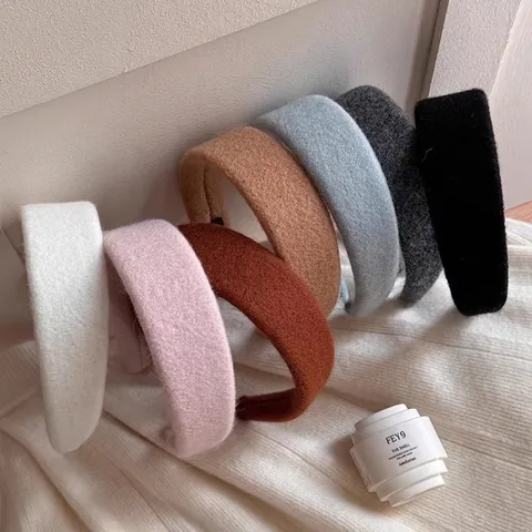 Thickened Plush Headband Women Autumn Winter Soft Faux Fur Hair Band Wide Edge Handmade Fashion Hair Hoop Solid Color Warm