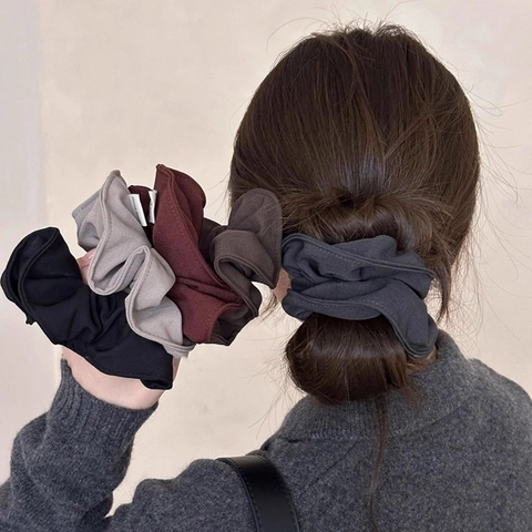 French Vintage Cloth Scrunchies For Women Handmade Pleated Hair Ties Solid Color Elastic Hair Bands Daily Hair Accessories