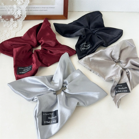 Coleteros de Satén Estilo Coreano Extragrande Elegante Plisado Hecho a Mano Grandes Accesorios para el Cabello Color Sólido Mujer Regalo Moda