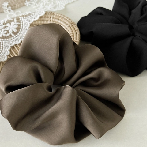 Coletero de Gran Tamaño de Satén de Leopardo Elegante Lazo para el Cabello Francés de Alta Elasticidad Color Sólido Accesorios de Moda Mujer
