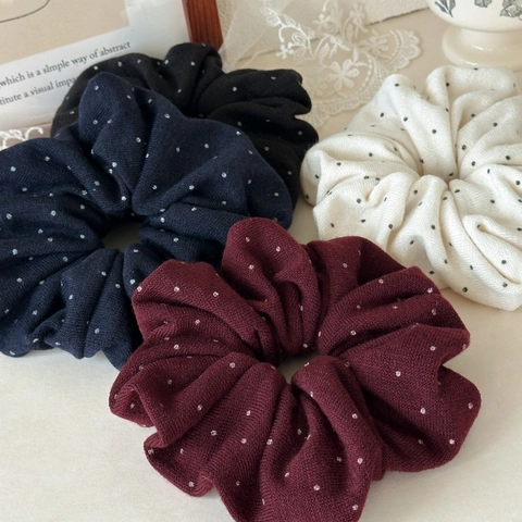 Korean Style Polka Dot Knitted Scrunchies For Women Thick Fabric Pleated Hair Ties High Elasticity Vintage Hair Bands