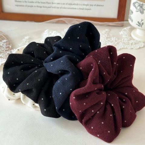 Korean Style Polka Dot Knitted Scrunchies For Women Thick Fabric Pleated Hair Ties High Elasticity Vintage Hair Bands