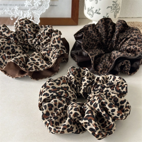 Scrunchies in Tessuto Con Stampa Leopardata Vintage Elastici Per Capelli Alta Elasticità Accessori Per Coda di Cavallo Moda Donna