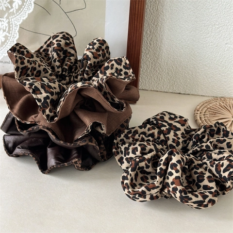 Scrunchies in Tessuto Con Stampa Leopardata Vintage Elastici Per Capelli Alta Elasticità Accessori Per Coda di Cavallo Moda Donna