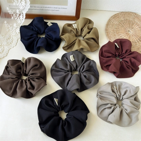 French Vintage Cloth Scrunchies For Women Handmade Pleated Hair Ties Solid Color Elastic Hair Bands Daily Hair Accessories