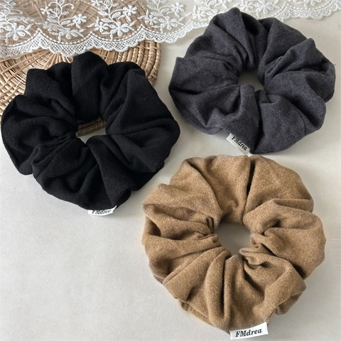Korean Minimalist Woolen Scrunchies Solid Color Elastic Hair Ties Soft Ponytail Holders For Women Daily Styling Accessories