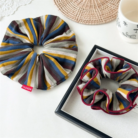 Coletero de Punto a Rayas Vintage Elástico para el Pelo Extragrande de Tela Multicolor para Mujeres Niñas Accesorios de Cabello
