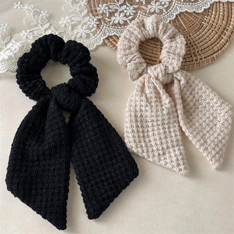 Coletero de Lazo de Ganchillo Hecho a Mano Banda Para el Cabello Textura Gofre Con Cinta Larga Elegante Soporte Para Cola de Caballo Para Mujer Accesorios