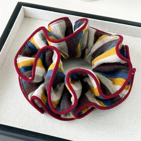 Coletero de Punto a Rayas Vintage Elástico para el Pelo Extragrande de Tela Multicolor para Mujeres Niñas Accesorios de Cabello