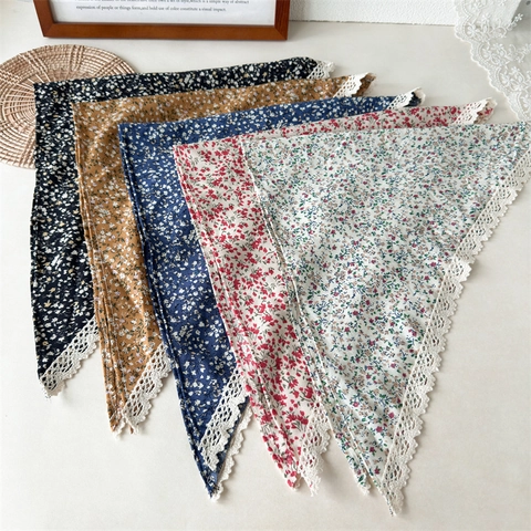 Vintage Blumen Spitze Bandana Baumwollmischung Dreieck Kopftuch Französisch Pastoralen Stil Haarwickel Kopfschmuck Für Frauen