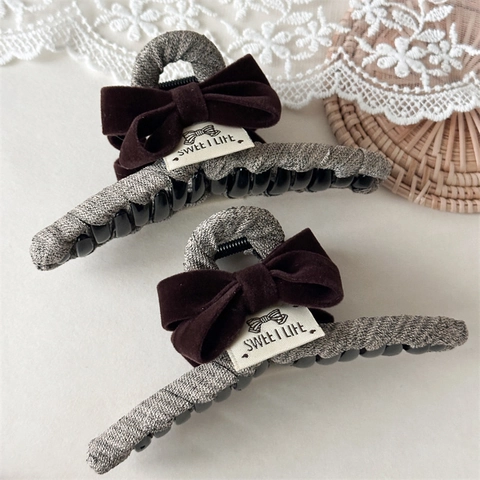 Vintage Grande Molla per Capelli Francese Velluto Nastro Fiocco Tessuto Avvolto Shark Clip Per Donne Ragazze Eleganti Accessori