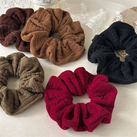 Large Corduroy Scrunchies Thick Ribbed Hair Ties High Elastic Ponytail Holders For Women Daily Office Vintage Style Hair Accessories