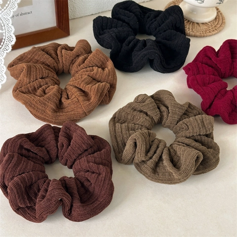 Large Corduroy Scrunchies Thick Ribbed Hair Ties High Elastic Ponytail Holders For Women Daily Office Vintage Style Hair Accessories