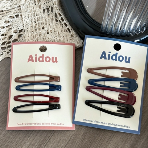 Korean Style Metal Water Drop Shape Hair Clips For Women Girls Elegant Dark Color Lacquer BB Clips Hairpin Accessories