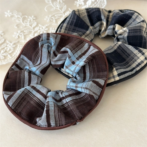 Karierte Scrunchies Für Damen Koreanischer Stil Große Stoffhaargummi Elegant Elastisch Handgefertigter Haarschmuck Haarseil