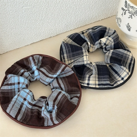 Karierte Scrunchies Für Damen Koreanischer Stil Große Stoffhaargummi Elegant Elastisch Handgefertigter Haarschmuck Haarseil