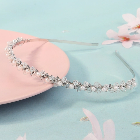 Diadema de Aleación de Plata con Perlas Artificiales y Strass Diadema Hecha a Mano para Boda Joyería para Mujer