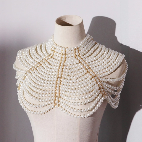 Vintage Luxuriöse Legierung Künstliche Perle Körperkette Mehrlagige Quaste Schulterkette Kleid Zubehör Für Damen Hochzeit Party
