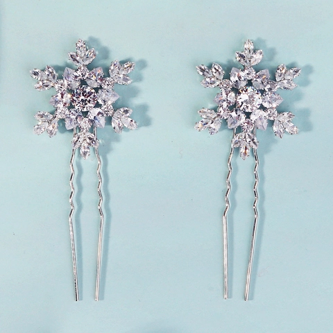 Eleganter Zirkonia Schneeflocke U-Form Haarstab Für Damen Silber Legierung Braut Haarnadel Hochzeit Kopfschmuck Accessoire
