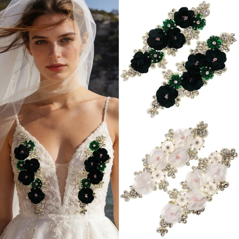 Handmade 3D Floral Rhinestone Applique Sew On Beaded Flower Patch For Wedding Dress Gown Clothes Decoration DIY Accessories