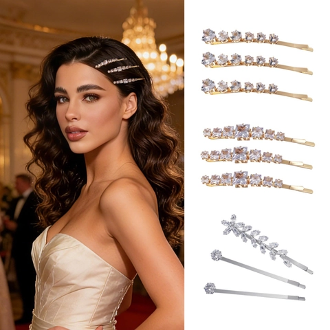 Set di Fermagli per Capelli in Ottone e Zirconia di Lusso per Donna Molletta con Strass Scintillanti Moda Matrimonio Festa Quotidiana Accessori per Capelli
