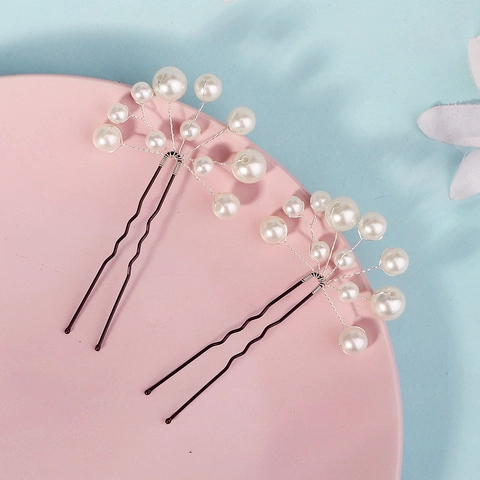 Bacchetta per Capelli a U con Perle Artificiali Fatta a Mano Elegante Ventaglio Floreale Accessorio per Sposa Donna