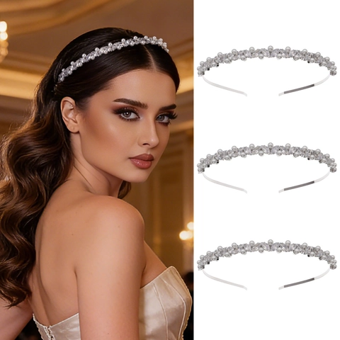 Cerchietto di Lusso Foglia con Zirconia e Perla Artificiale per Donna Lega Argento Strass Cerchietto Capelli Matrimonio Festa Accessori Capelli