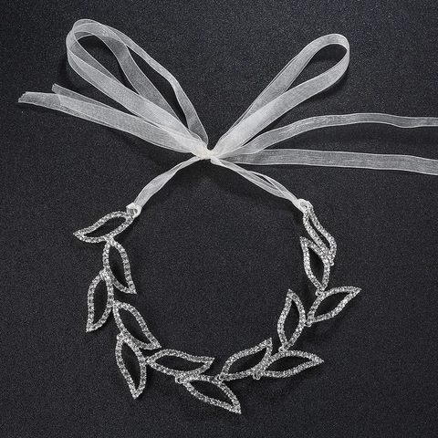 Lussuosa Fascia da Sposa in Lega con Strass a Foglia Con Nastro Elegante Vite per Capelli a Fiore Per Matrimonio Donna