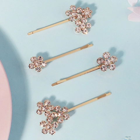 Lot de Barrettes à Fleurs en Strass Sucrées Alliage d'Or Pinces à Cheveux Florales pour Femmes Fête Vacances Accessoires de Cheveux