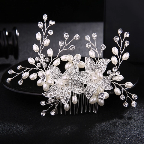 Elegante Pettine per Capelli da Sposa in Lega Floreale con Strass e Künstliche Perle Sintetiche Accessorio per Acconciature da Festa Donna