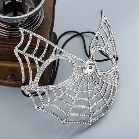 Maschera da Mascherata Gotica a Ragnatela Lussuosa Maschera per Occhi in Lega con Strass per Donna Halloween Matrimonio Festa Accessori