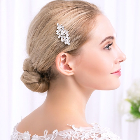 Peigne à Cheveux Mariée Élégant en Alliage d'Argent avec Strass Marquise pour Mariage Fête Femme Accessoires Cheveux