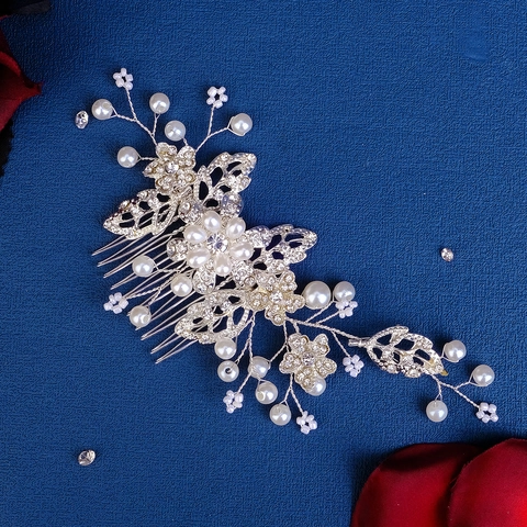 Vintage Alloy Rhinestone Artificial Pearl Bridal Hair Comb Leaf Floral Wedding Party Headpiece Gold Silver Accessories