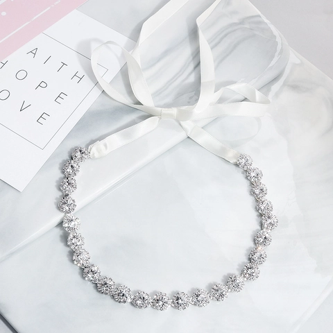Elegante Diadema de Novia Flor Diamantes de Imitación Aleación Banda para el Cabello Con Cinta de Satén Blanco Accesorios para el Cabello de Boda Mujer Niños